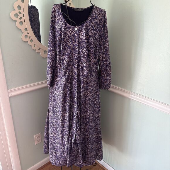 Eshakti Dress 18 White Geometric Midi Button Front Poly Garden - Picture 1 of 7